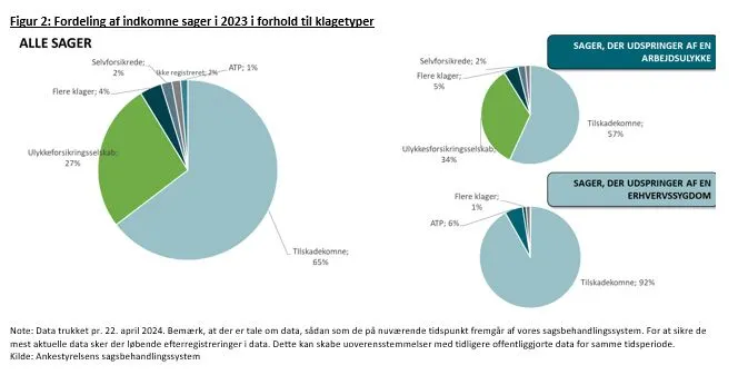 Figuren viser antallet af indkomne sager i 2023 fordelt på klagetyper. 