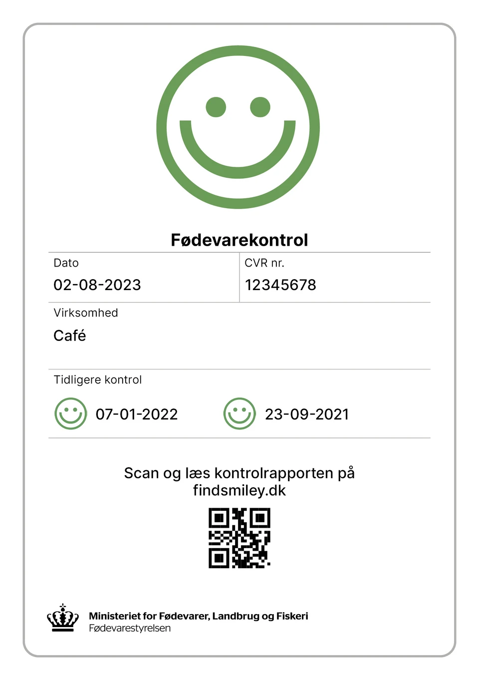 fødevarekontrol med tilfreds smileymærke