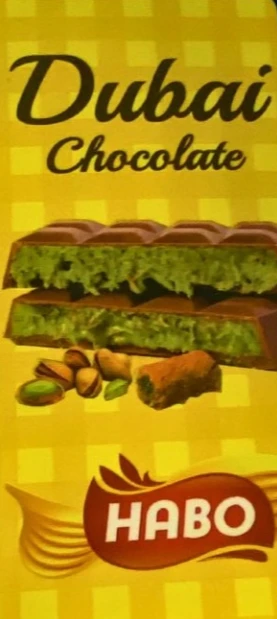 Billede af det tilbagekaldte produkt - Dubai Chokolade med pistacie.