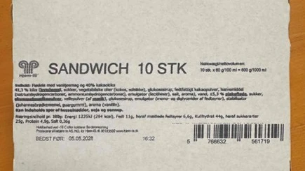billede af mærkningen på sandwich is