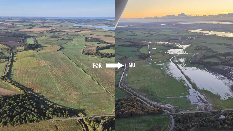 Allerede nu kan man se en tydelig forskel på området ved Nøreng. Luftfoto: Skive Kommune