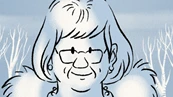 Illustration af ældre dame samt en tekst hvor der står "Tag stilling. Tal med dine pårørende. Tal med din læge".