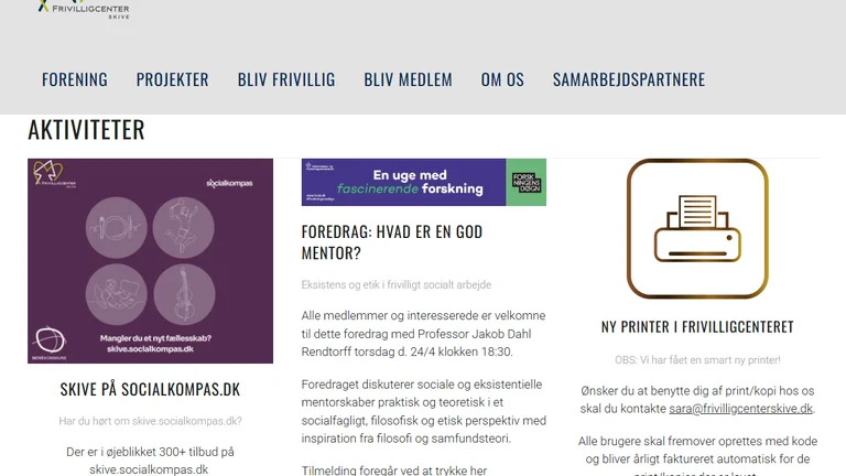 Frivilligcentrets hjemmesides forside