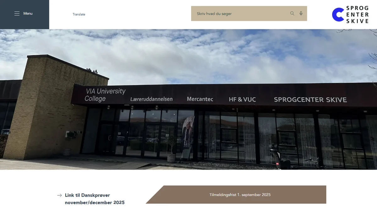 Forside på Sprogcenter Skives hjemmeside