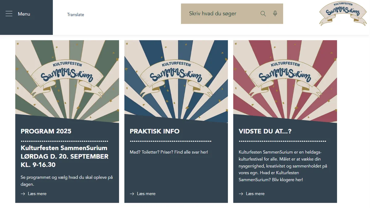Forside af hjemmesiden for Kulturfesten SammenSurium