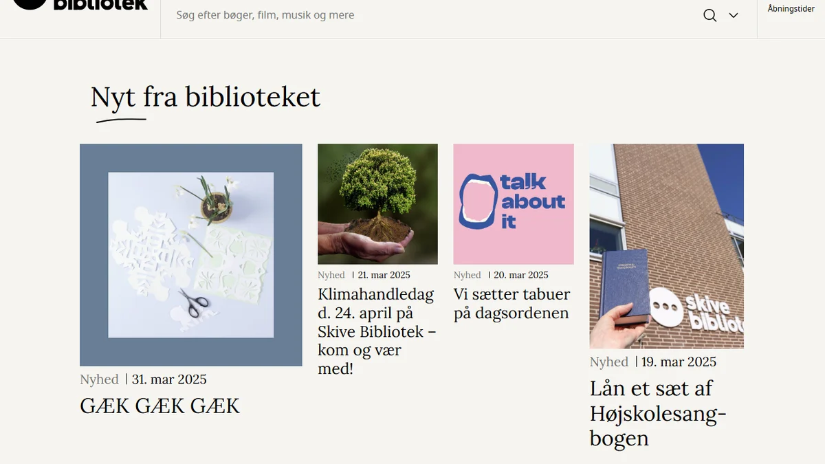 Forside på Skive Biblioteks hjemmeside