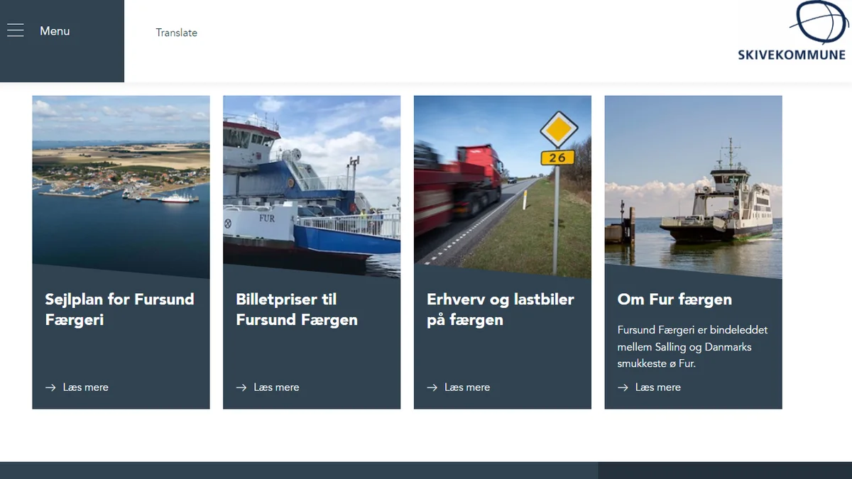 Forsiden for Fur Færgeris hjemmeside
