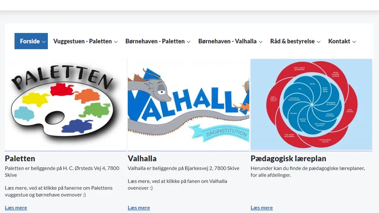 Forside på Paletten-Valhallas hjemmeside