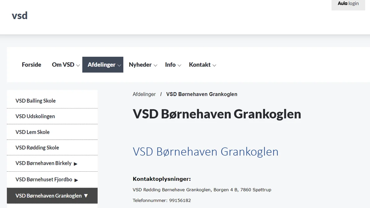 Forside på Rødding Børnehaves hjemmeside