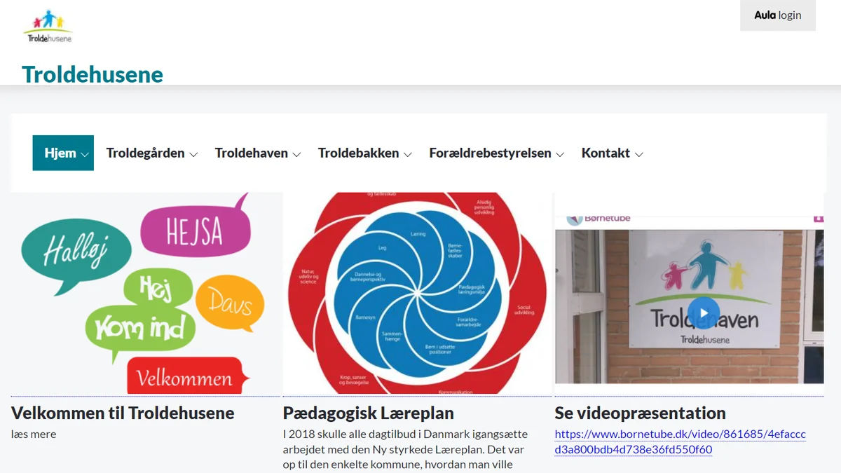 Forside på Nr. Søby Børnehaves hjemmeside