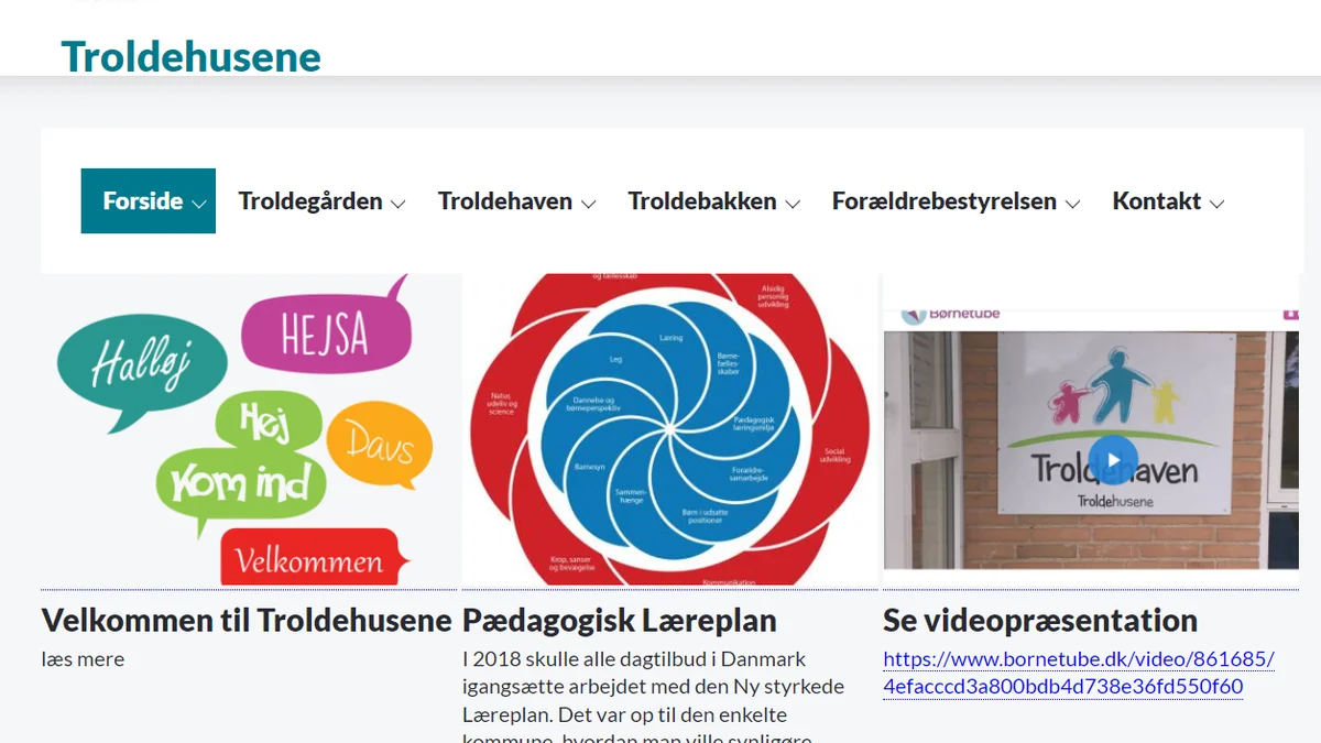 Forside på Troldehusenes hjemmeside