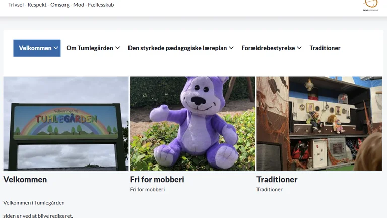Forside på Tumlegaardenses hjemmeside