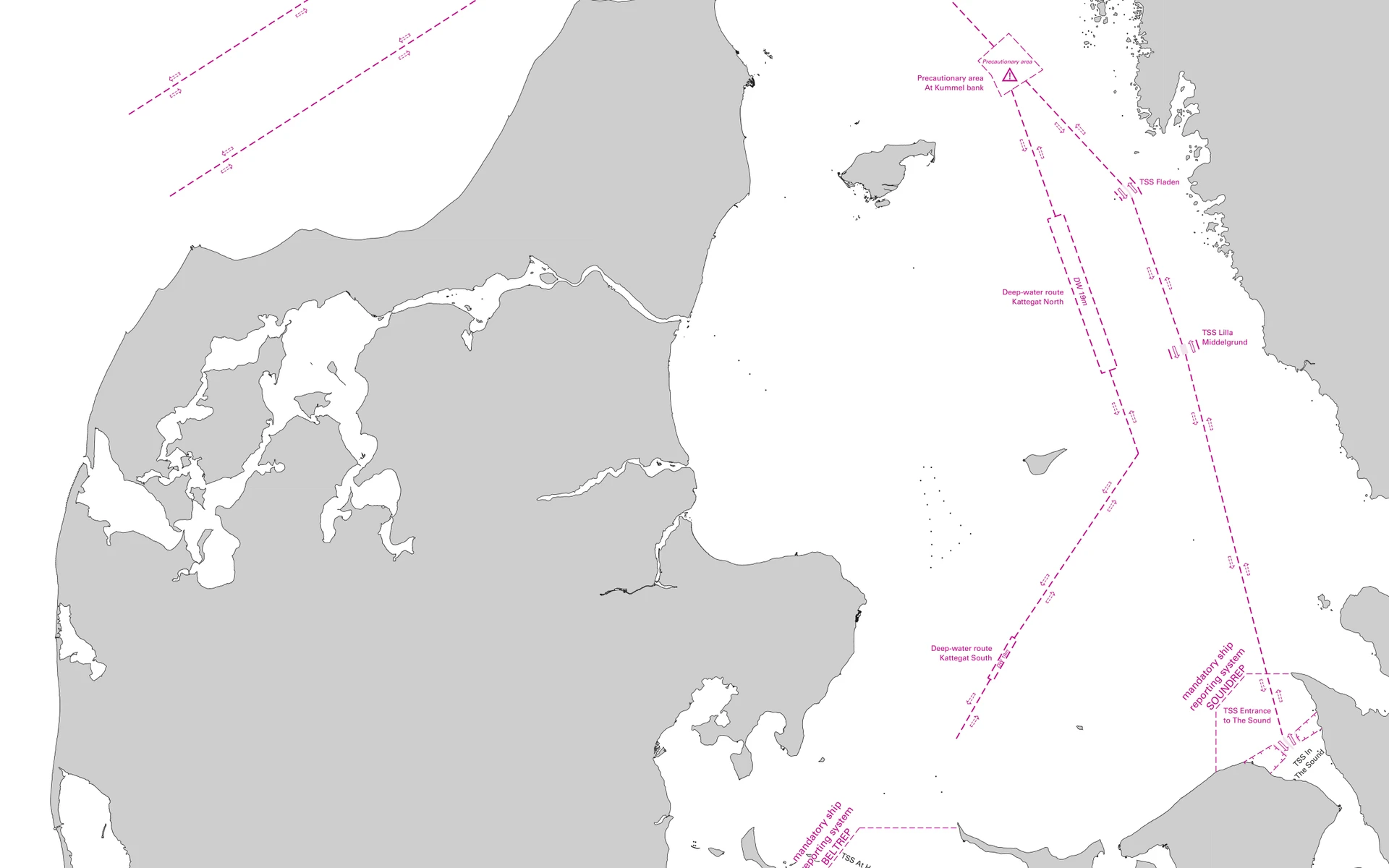 Kort over Rute D i Skaggerrak