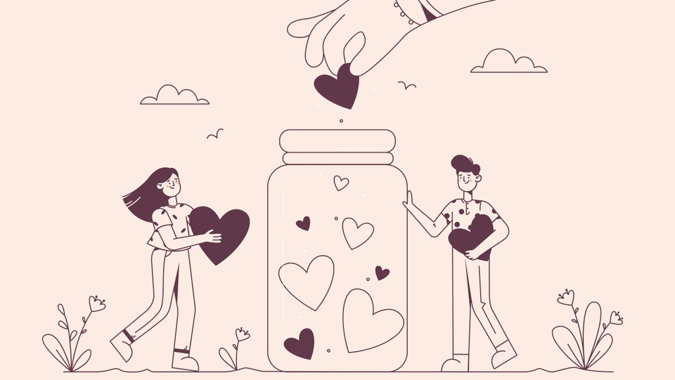 Mennesker, der lægger hjerter i et glas