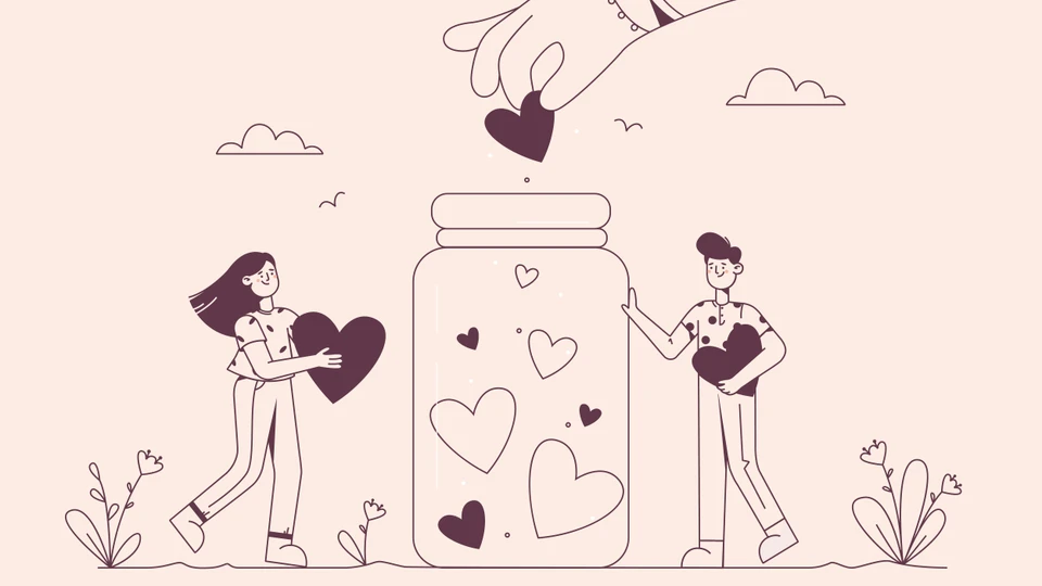 Mennesker, der lægger hjerter i et glas