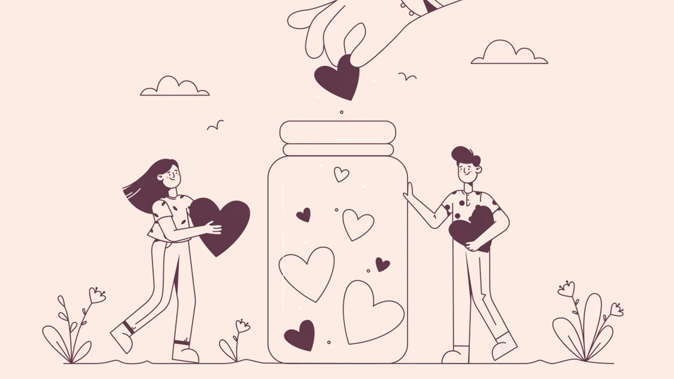 Mennesker, der lægger hjerter i et glas