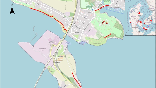 Kort over hvor der skal bores og tjekkes diger