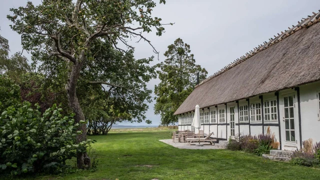 Familiens firlængede gård med stråtag