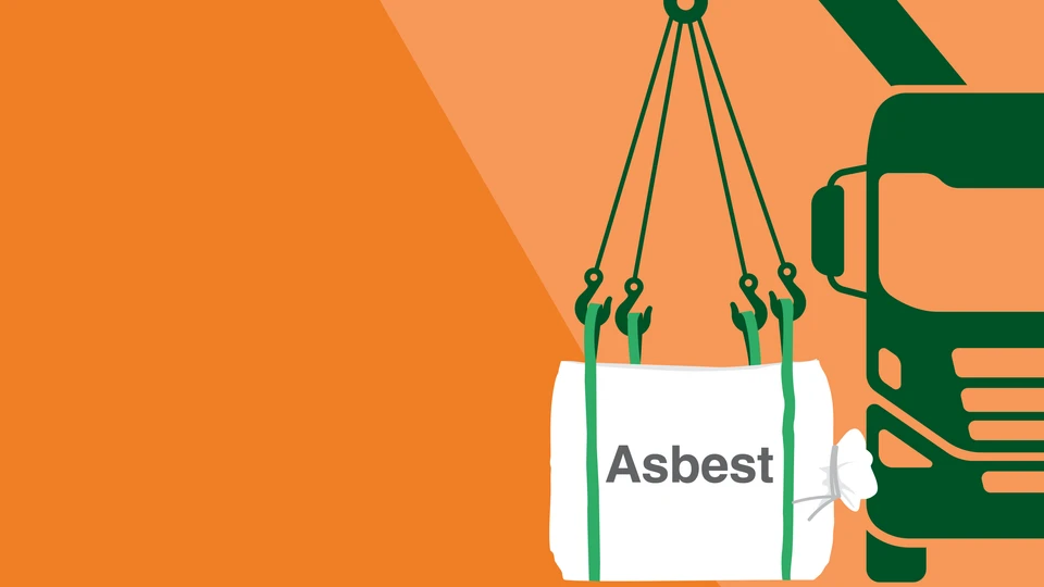 Grafik af lastbil, der afhenter bigbag med asbestaffald