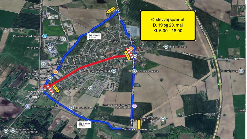 Kort der viser vejarbejdets placering