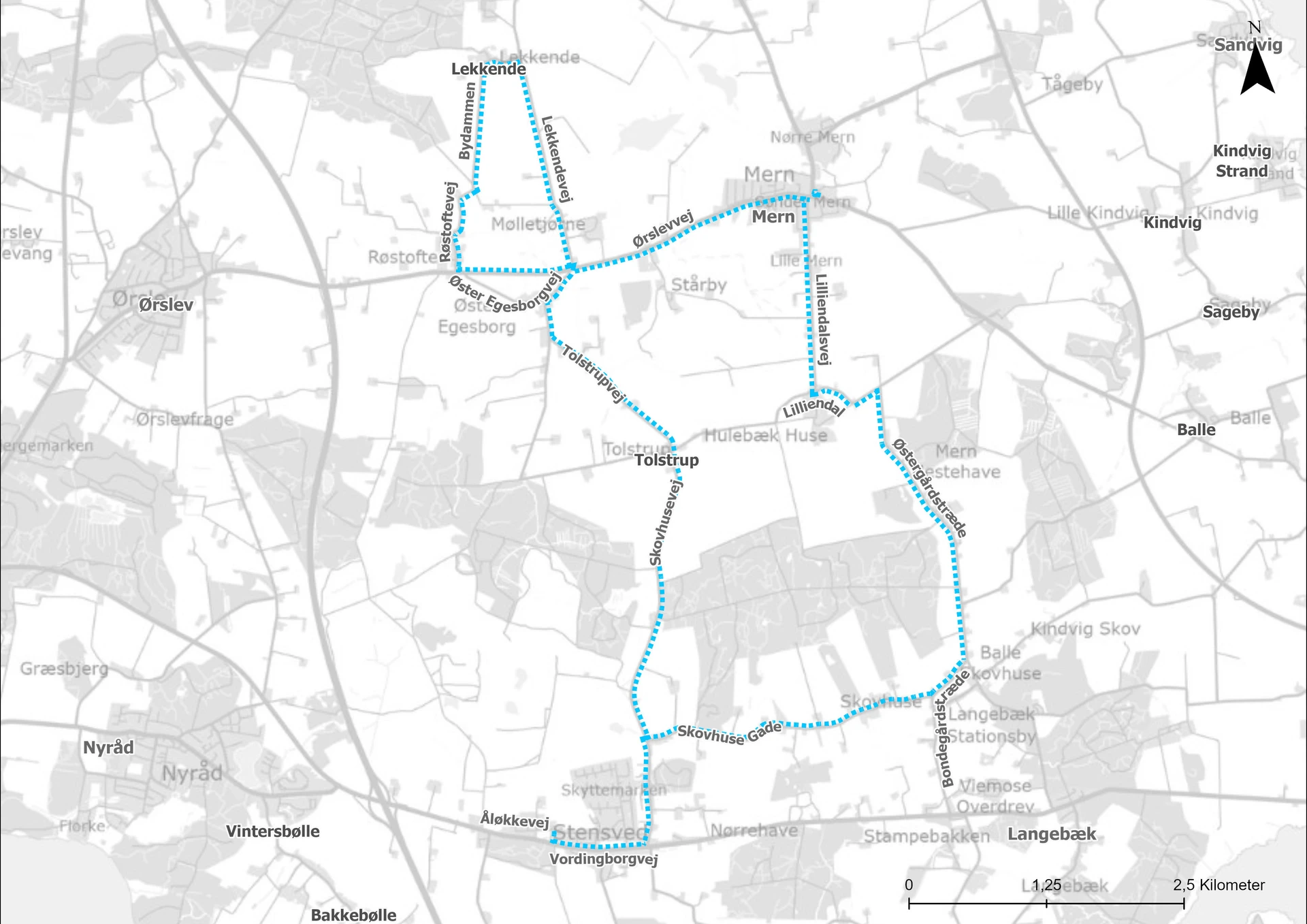 Kort for skolebusrute 9