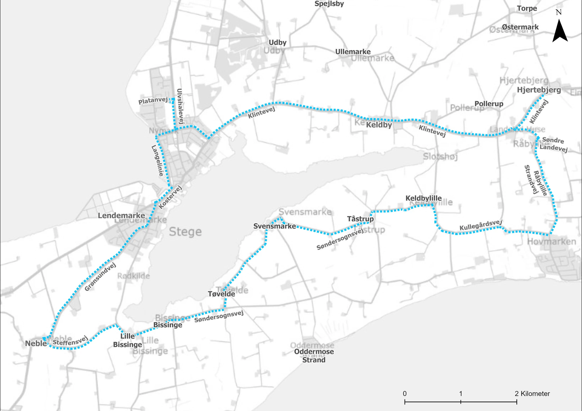 Kort for skolebusrute 13