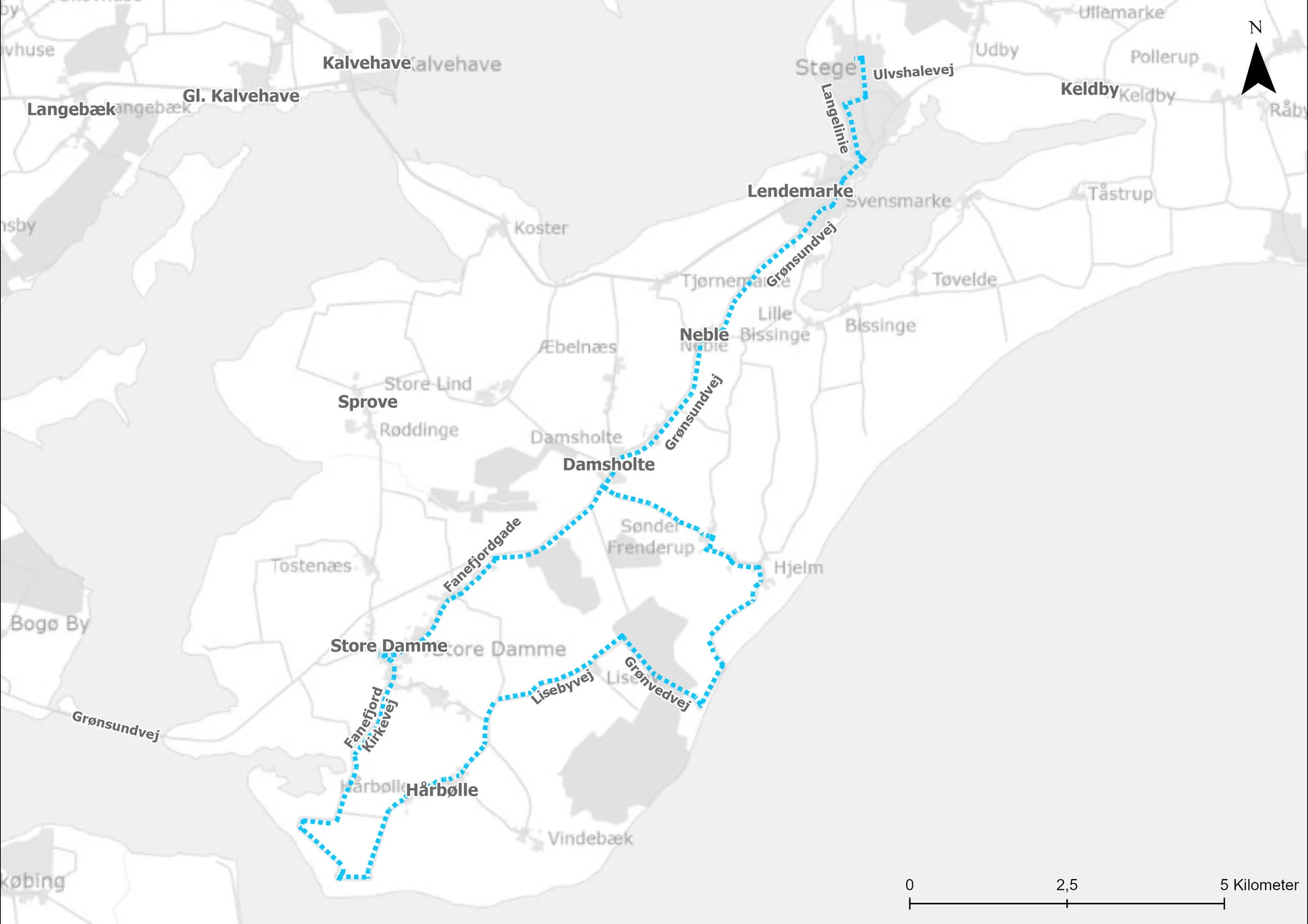 Kort for skolebusrute 14