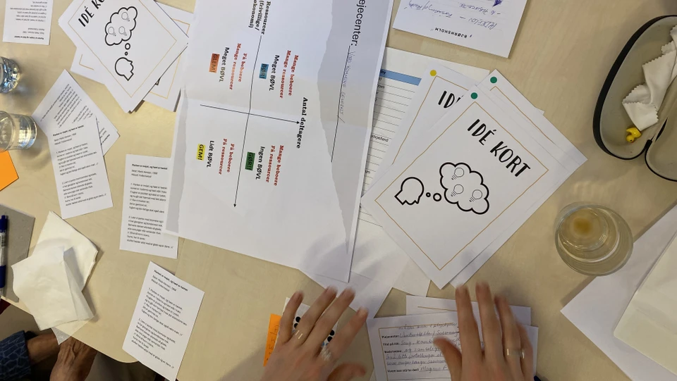 Papirer på bord ved idecafe