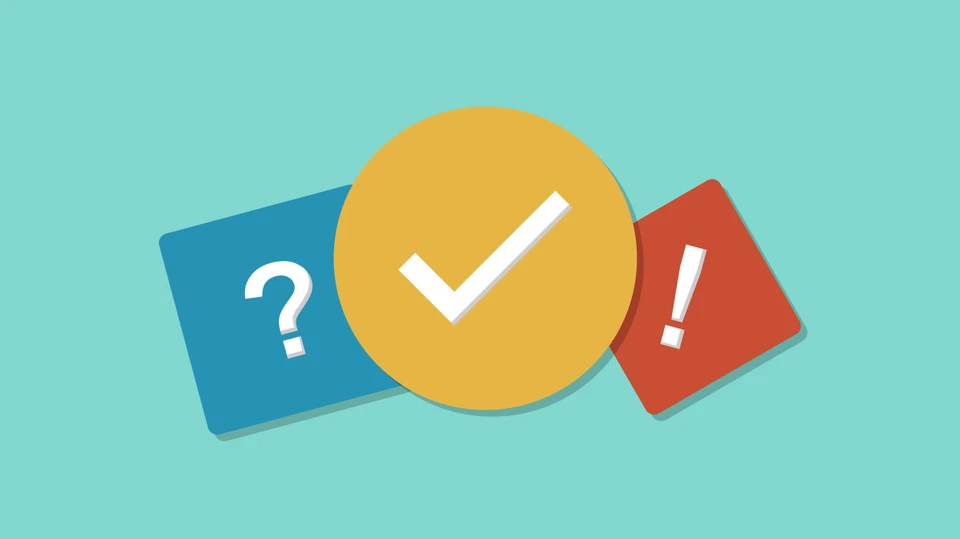 Billede af spørgsmålstegn og flueben