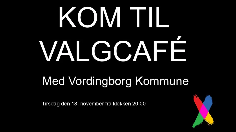 Grafisk illustration med invitation til Valgcafé i Vordingborg Kommune