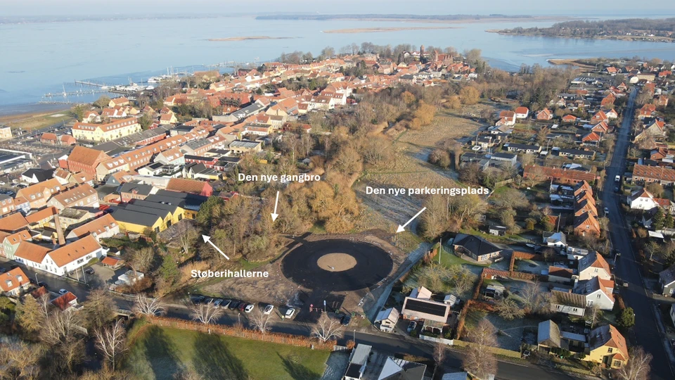 Luftfoto af Præstø ved Støberihallerne
