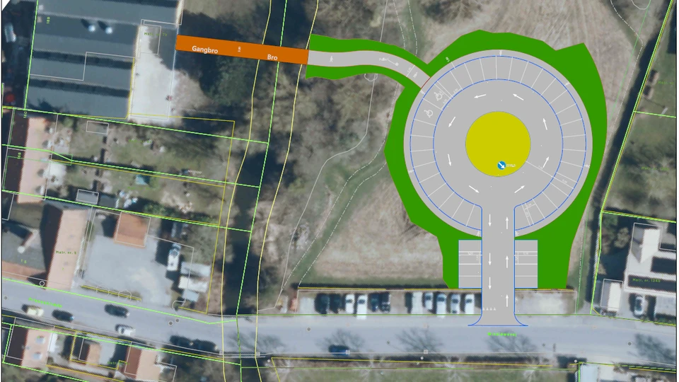 Fremtidig optegning af den nye parkeringsplads ved Støberihallerne i Præstø