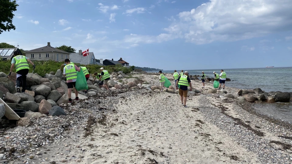 Folk indsamler skrald på stranden